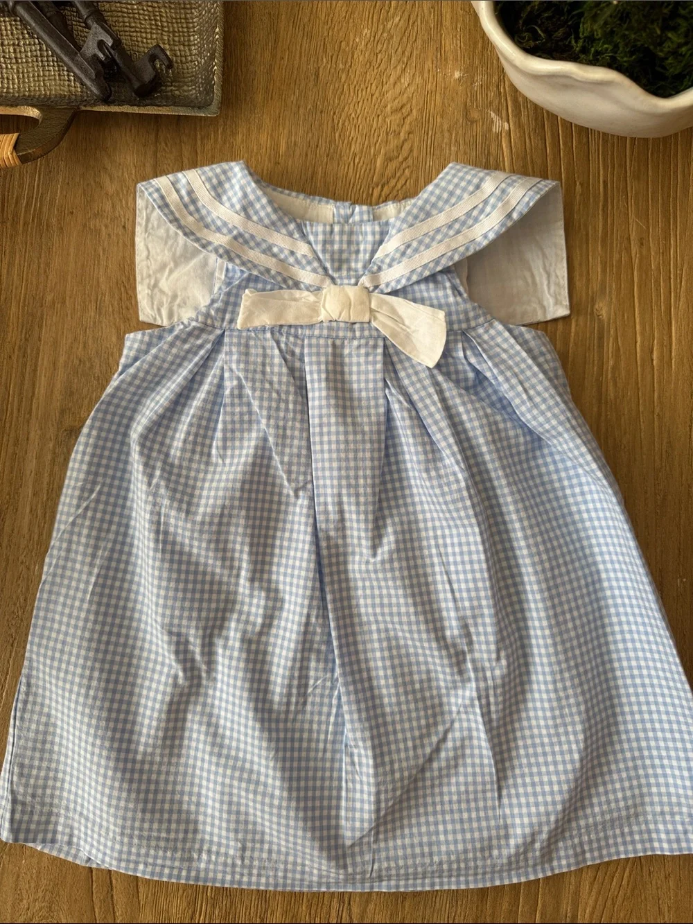 Janie and Jack Light Blue and White Gingham Sailor Dress